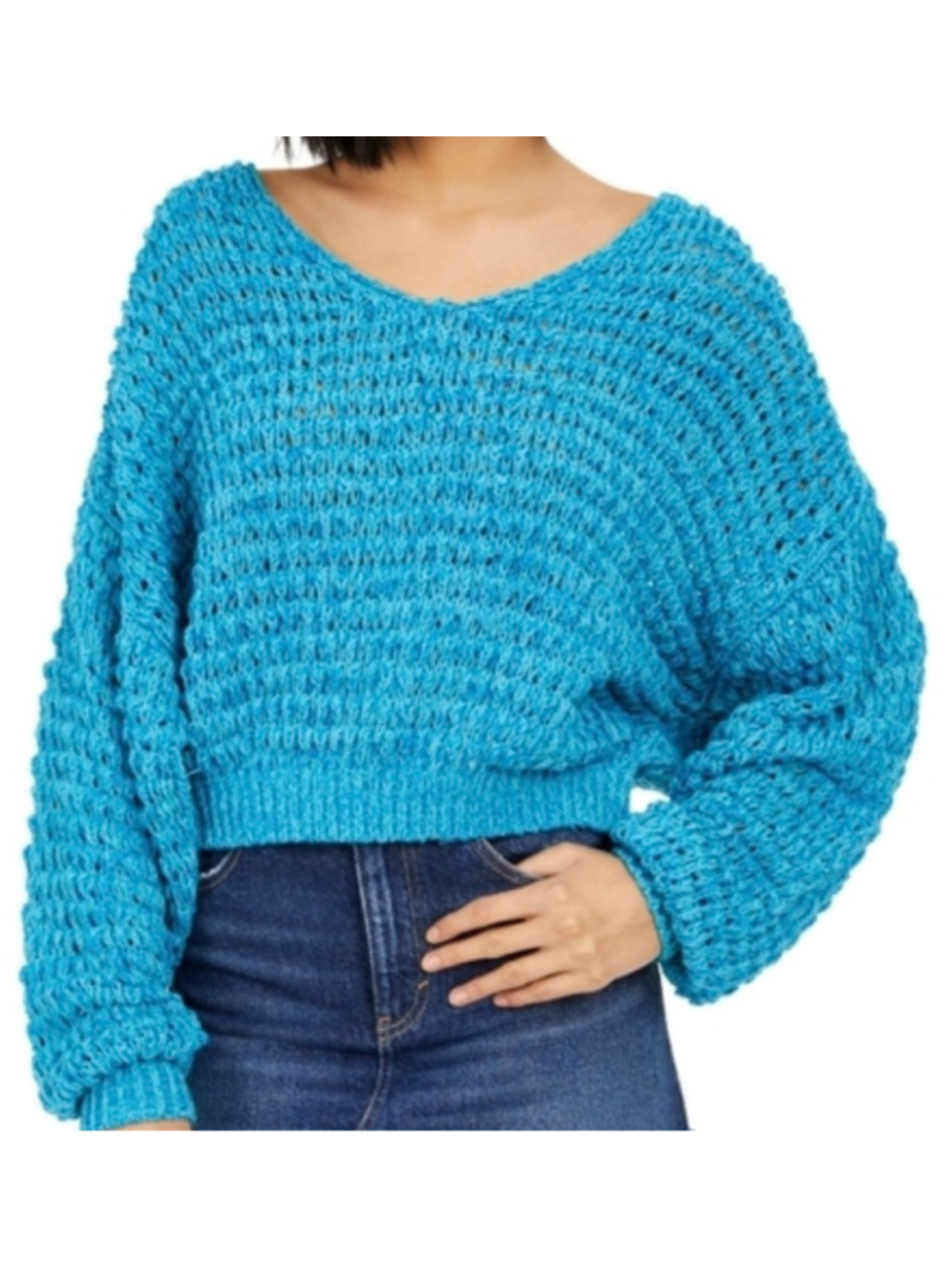 Women's Free People Blue Open Knit Scoop Neck Sweater Size M